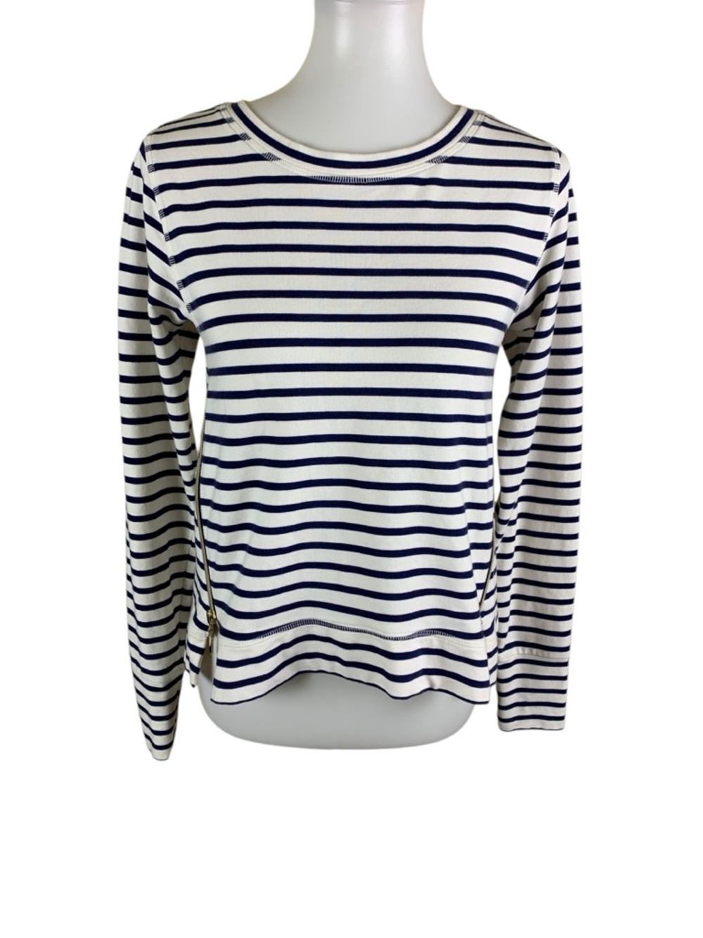 Stella And Dot Striped Long Sleeve Top Blue White Crew Neck Casual Small